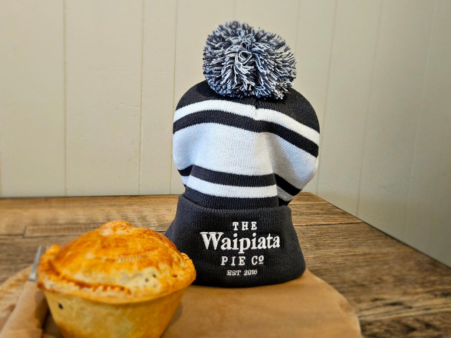 Waipiata Pie Company pom pom beanie